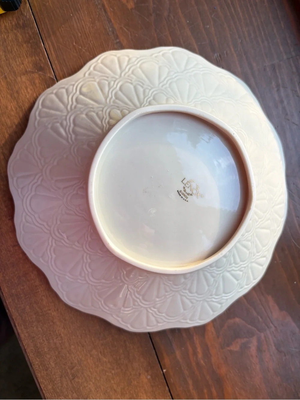 Lenox White Embossed Ceramic Serving Bowl with Gold Trim